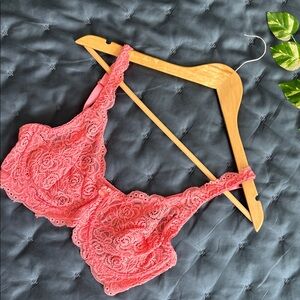 Sophie B | Women’s Unlined Lace Bra 36D in Coral